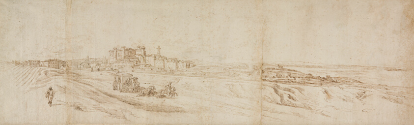 View of The Castello Bracciano, near Rome with Coach and Figures