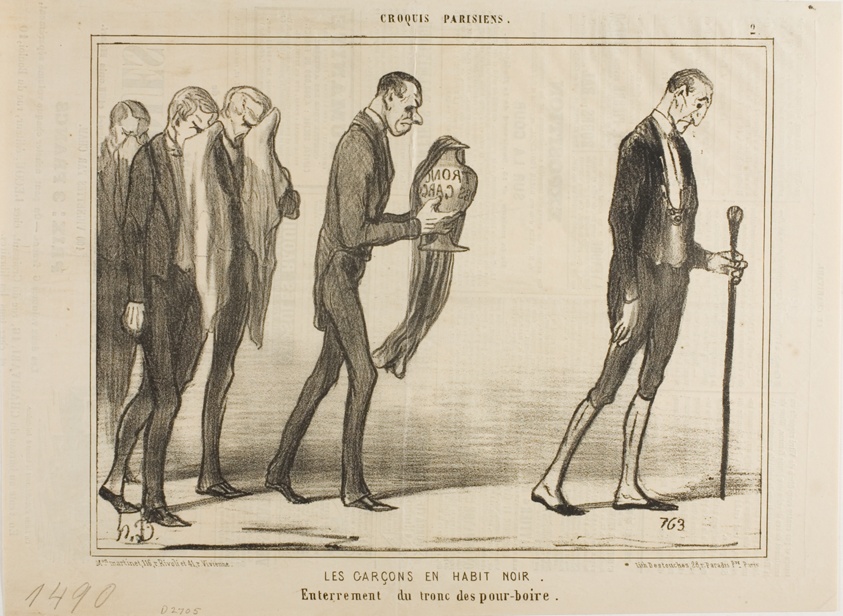The Waiter in Black Suits. Funeral of the tip box, plate 2 from Croquis Parisiens