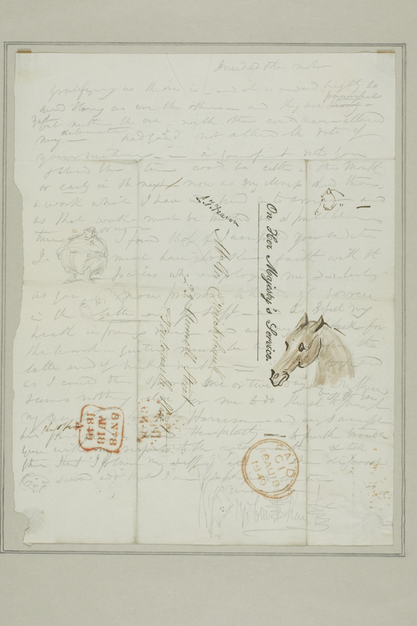 Untitled (Cruikshank letter with sketches of horse head)