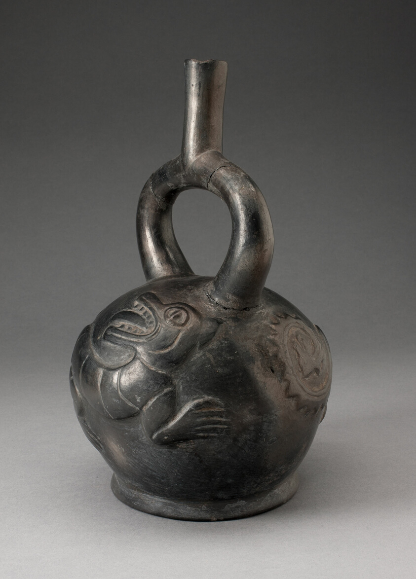 Stirrup Spout Vessel with Raised Chimera Motifs