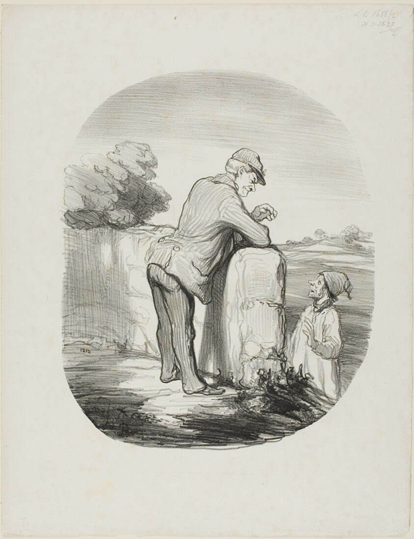“- Tell me, mayor, what are communists? - You know, Pierre, communists are people who want to have everything in common with every Frenchman: the money, the work, and the land. - Well, in my opinion there is one thing they seem to be lacking: common sense,” plate 42 from Tout Ce Qu'on Voudra