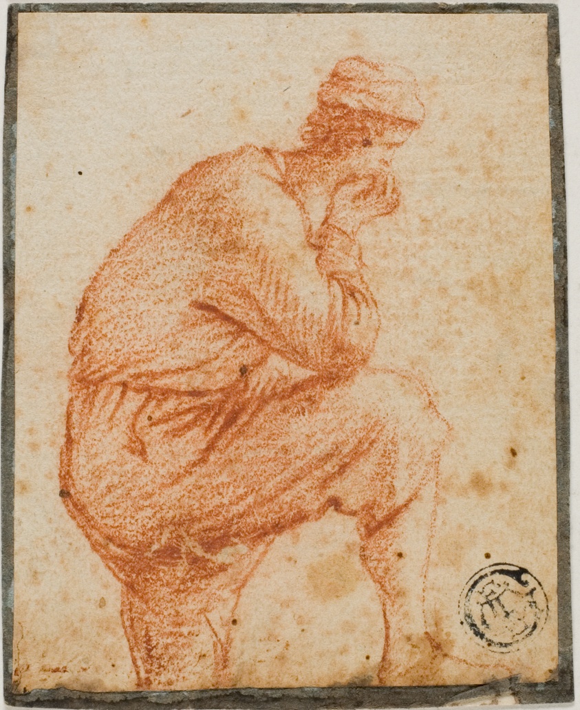 Young Man in Profile with Chin in Hand, Leaning on Raised Knee