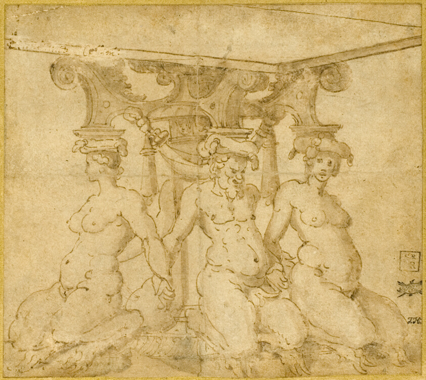 Design for an Ornamental Base with Kneeling Satyresses and Satyr