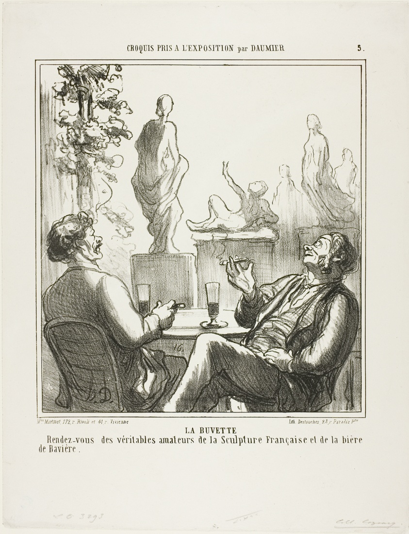 At The Bar. Meeting point for the true lovers of French sculpture and Bavarian beer, plate 5 from Croquis pris à l'exposition