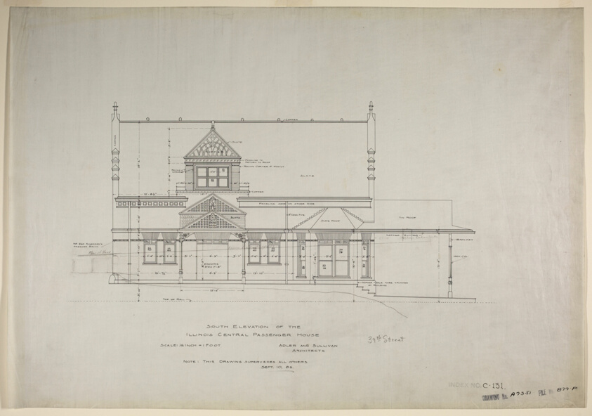 Illinois Central Railroad, Oakland Avenue Passenger Station, Chicago, Illinois, South Elevation