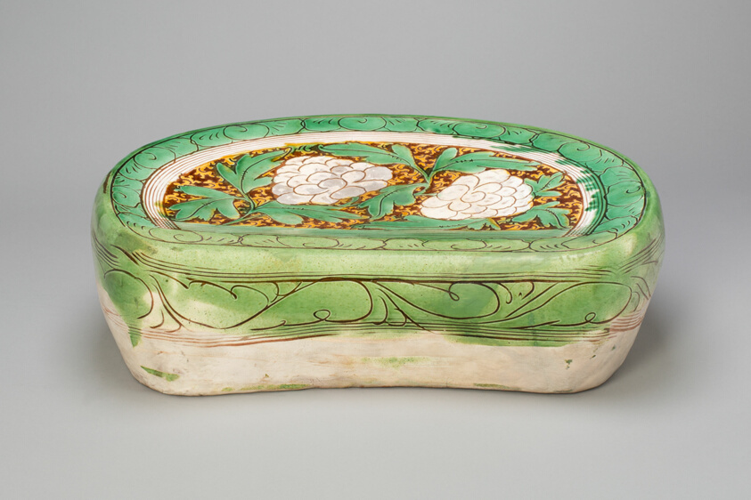 Bean-Shaped Pillow with Peony Scroll