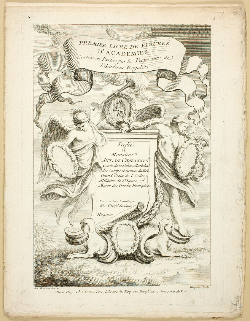 Page 1 (Title Page) and Page 28, from Premier Livre de Figures d’Académies Gravées en Partie par les Professeurs de l’Académie Royale