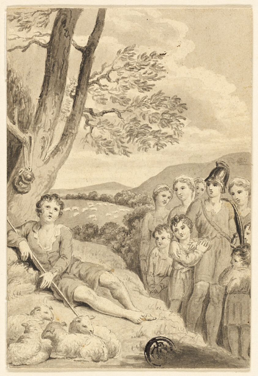 Shepherd Boy with Flock, Watched by Warrior, Women and Children