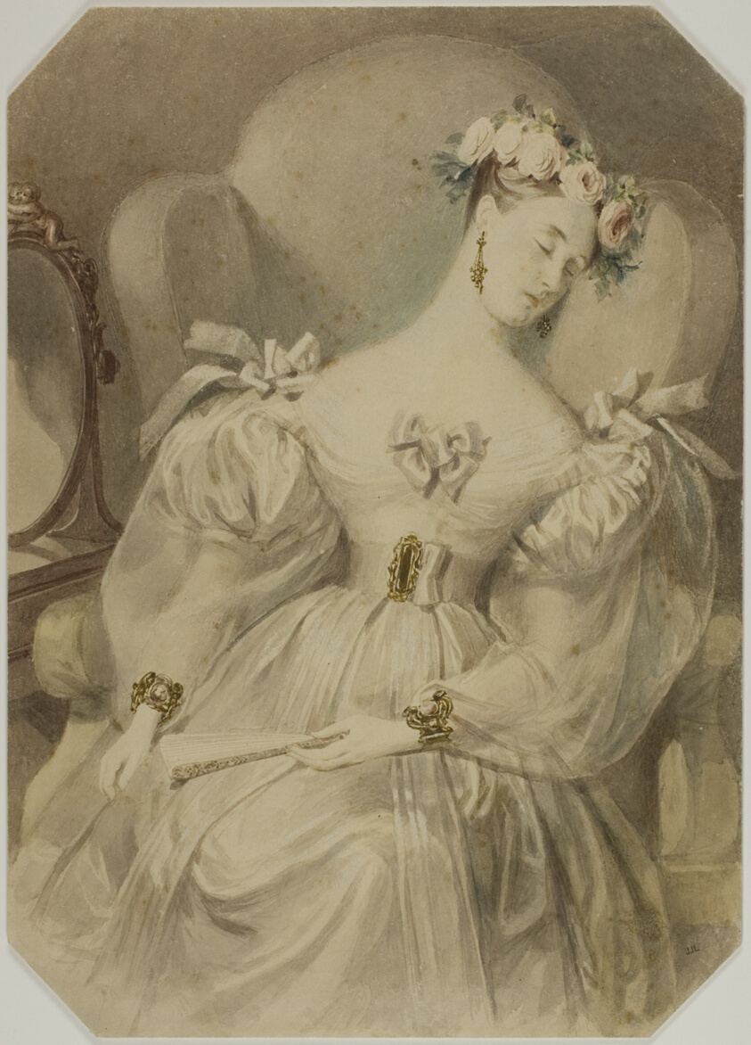 Woman in Evening Dress Asleep in Armchair
