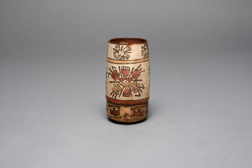 Beaker in the Form of a Human Head with Bound Lips; Bands of Abstract Motifs