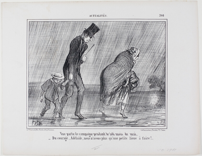A country excursion during the beautiful month of May. “– Courage... Adelaïde it's just another league to go,” plate 308 from Actualités