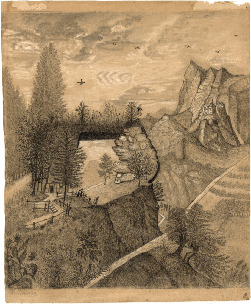 Hikers climbing up to a Mountain Chalet