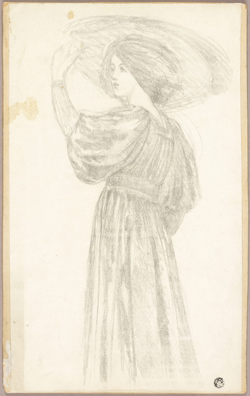 Standing Woman in Three-Quarter Profile Wearing Broad Brimmed Hat