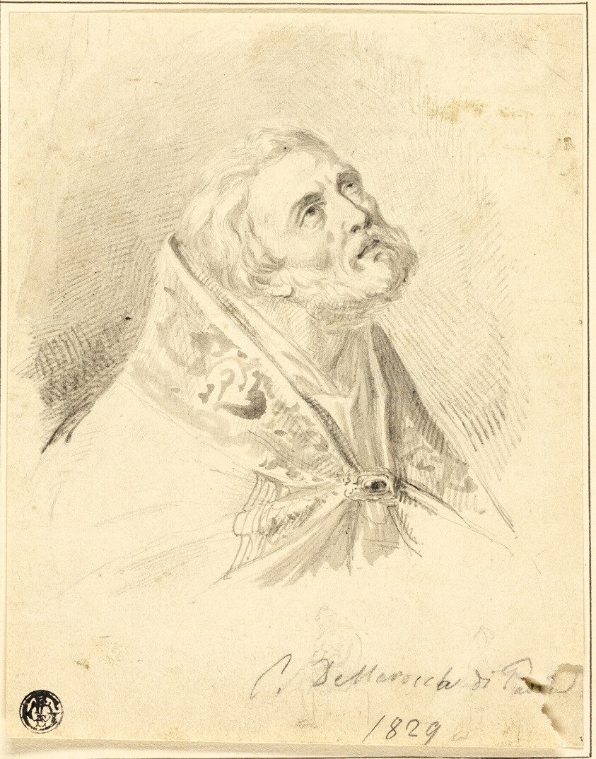 Bust of Bishop Saint, with Slight Figure Sketches