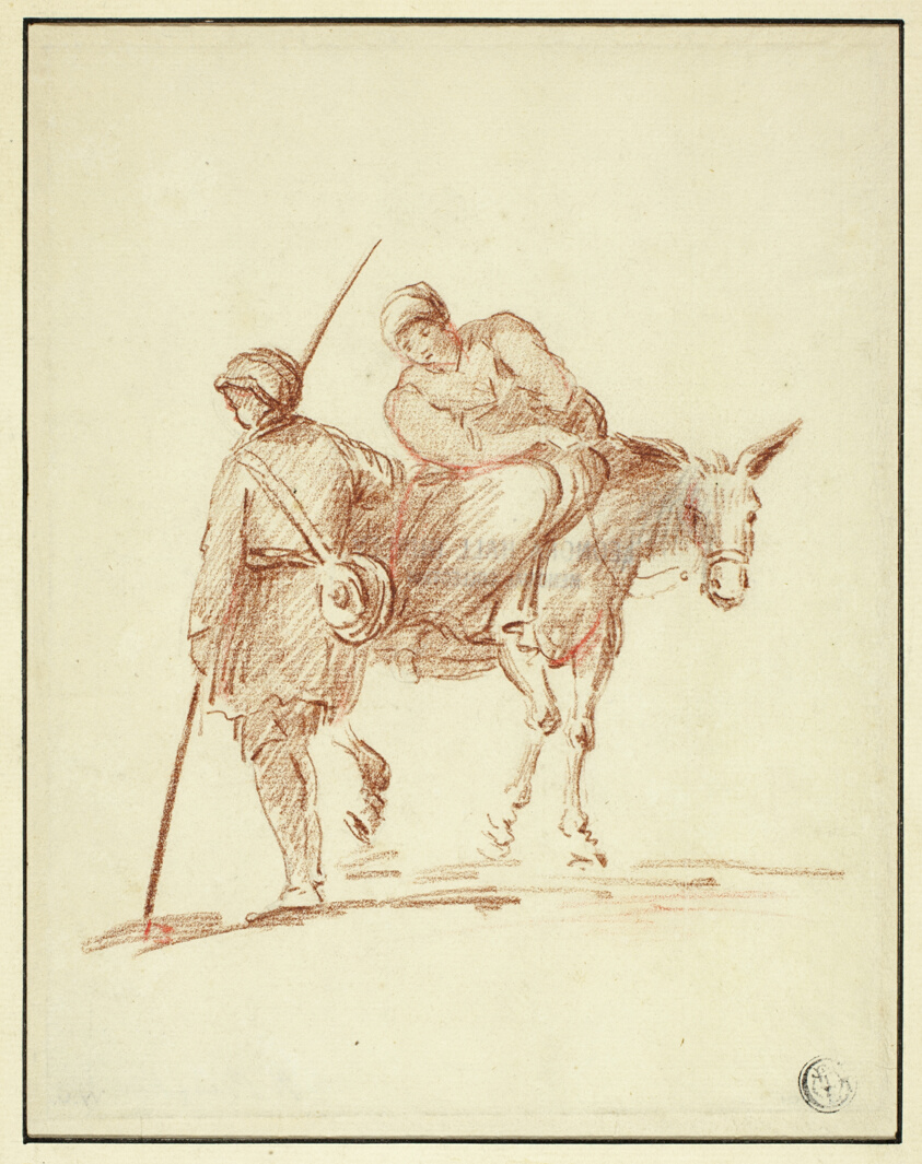 Woman on Donkey Accompanied by Man