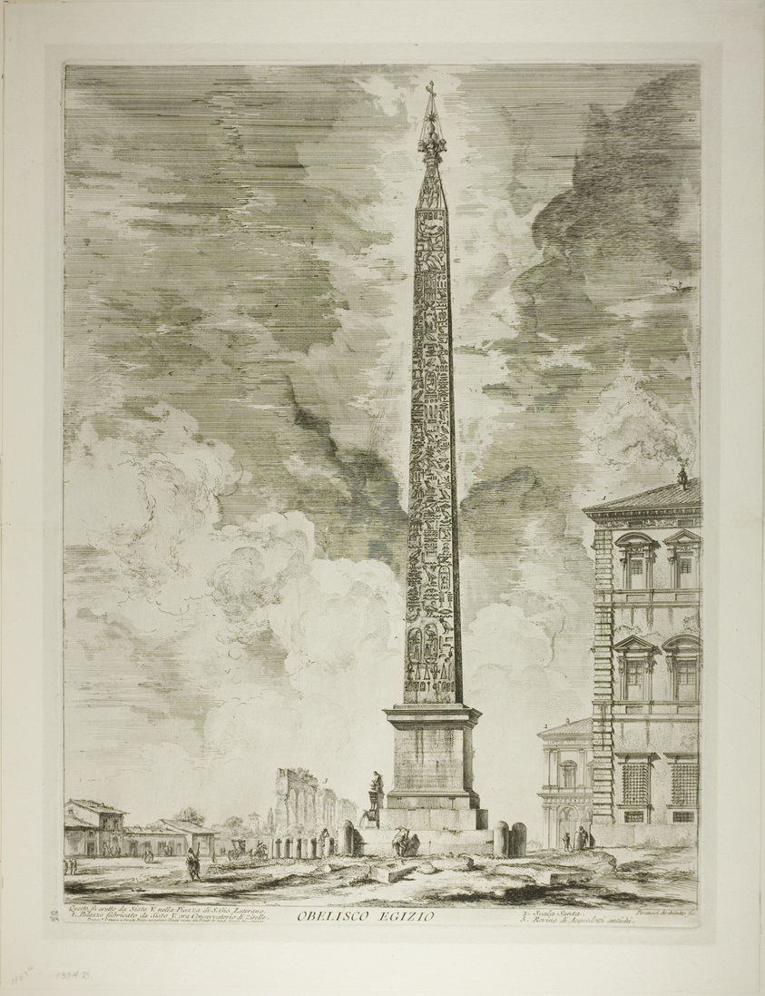 Egyptian Obelisk. This was erected by Pope Sixtus V in the Piazza of St. John Lateran, from Views of Rome