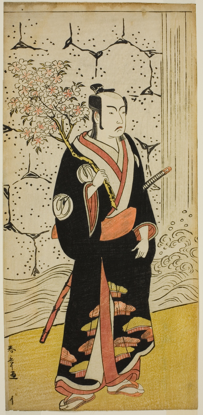 The Actor Sawamura Sojuro III as Sonobe Zaemon in the play "Shin Usuyuki Monogatari," performed at the Ichimura Theater in the eighth Month, 1779