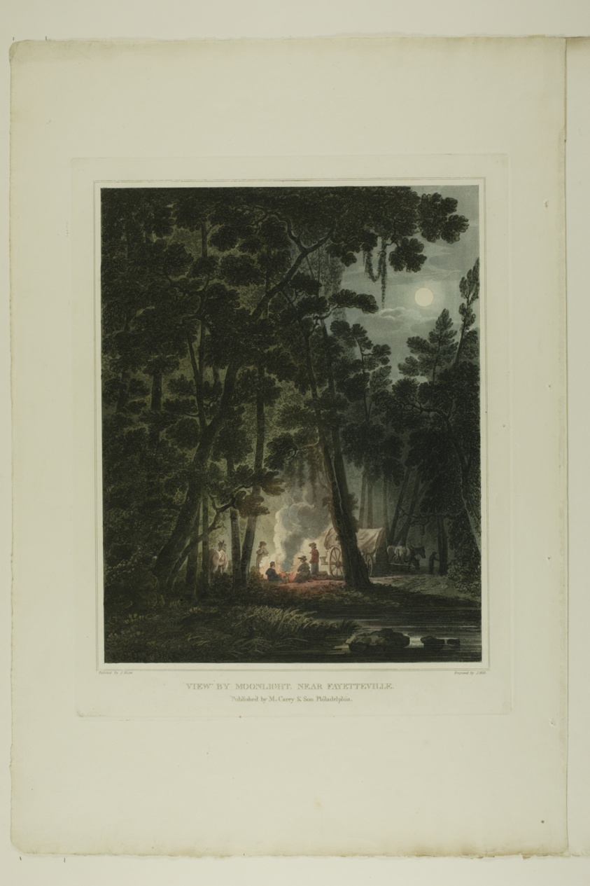 View By Moonlight, Near Fayetteville, plate three of the second number of Picturesque Views of American Scenery