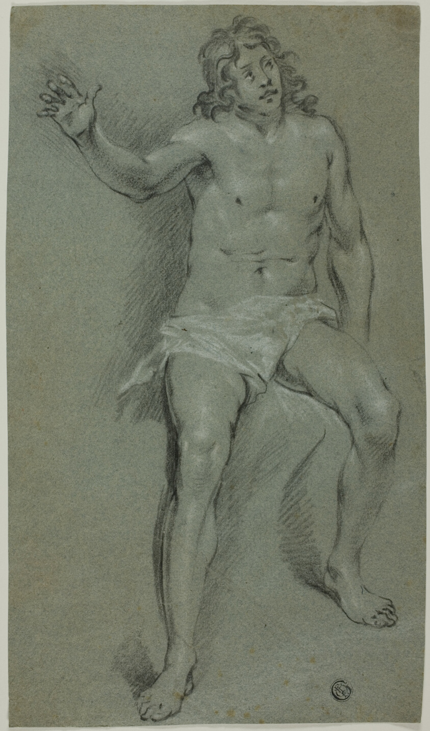 Seated Male Nude (recto); Sketches of Hand and Boy'd Head (verso)
