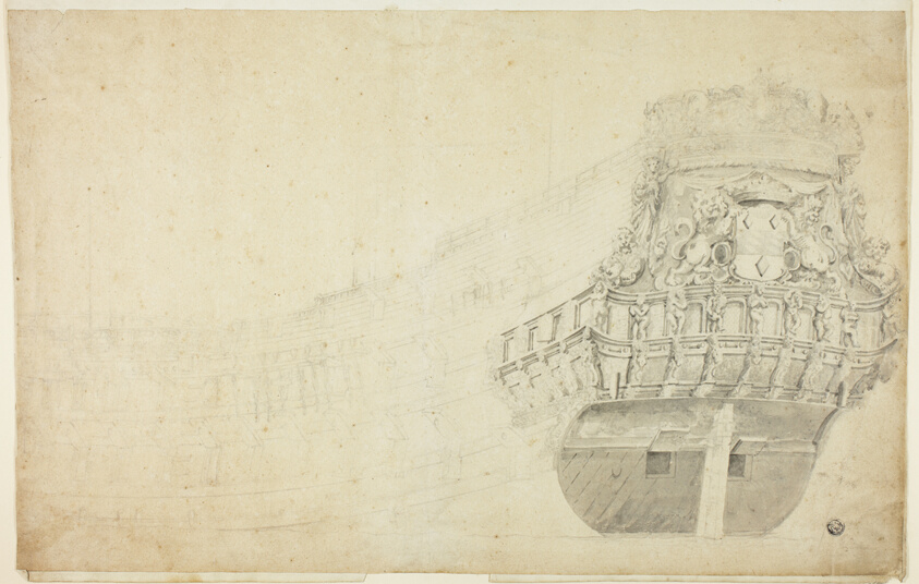 Partial Sketch of a Dutch Vessel Seen from Port Quarter