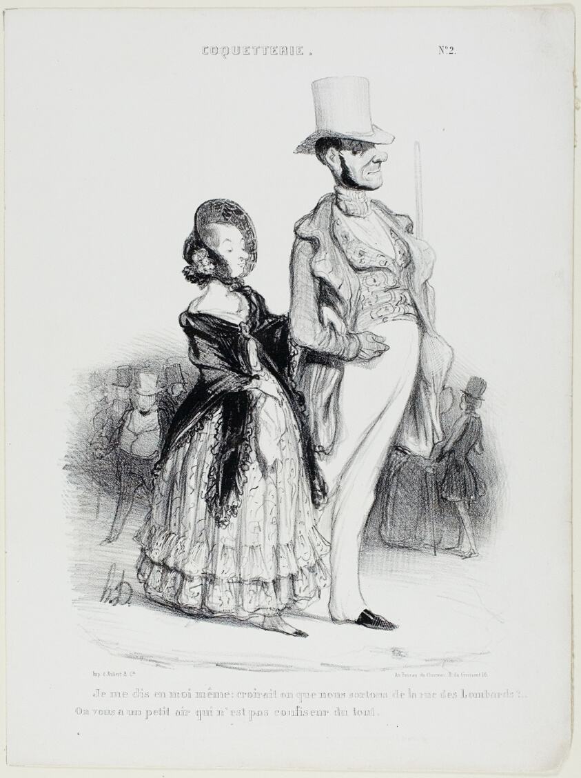 “I say to myself: would anybody imagine that we are coming from the Rue des Lombards?... We really don't look like confectioners at all,” plate 2 from Coquetry