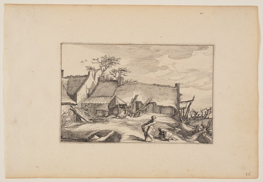 A Farmhouse, Man Carrying a Basket in Foreground, from Landscapes (Verscheyden aerdige Lanthuysen...)