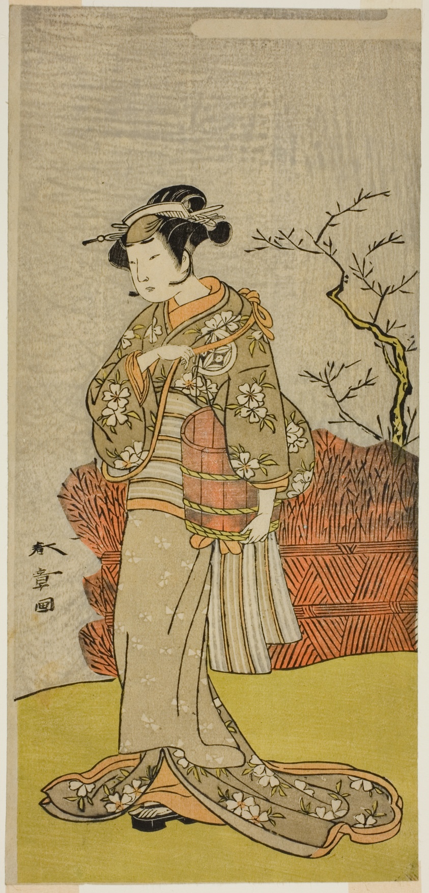 The Actor Yamashita Kinsaku II as Osaku (?) in the Play Onna Aruji Hatsuyuki no Sekai, Performed at the Morita Theater in the Eleventh Month, 1773