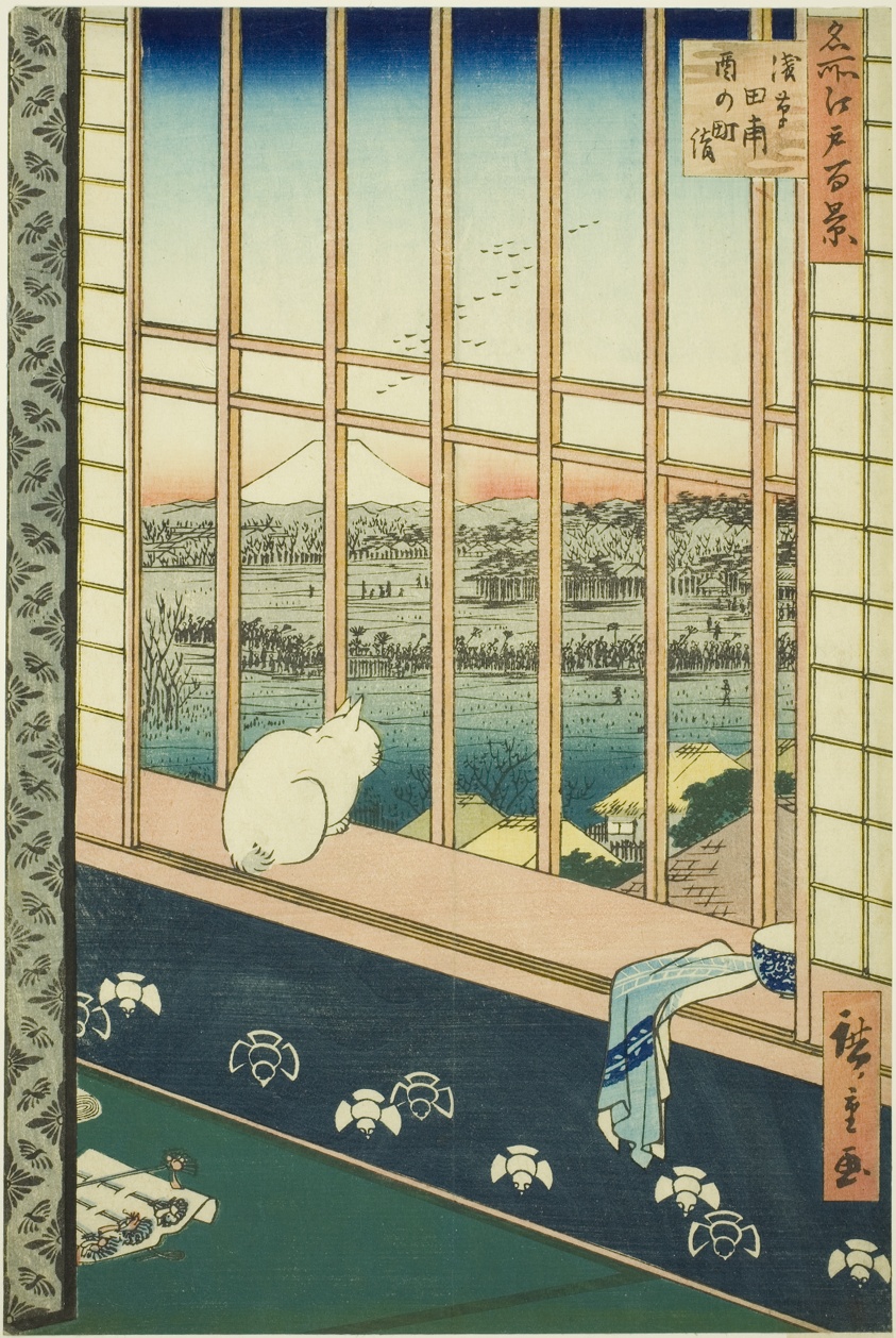 Asakusa Rice Fields and Torinomachi Festival (Asakusa tanbo Torinomachi mode), from the series "One Hundred Famous Views of Edo (Meisho Edo hyakkei)"