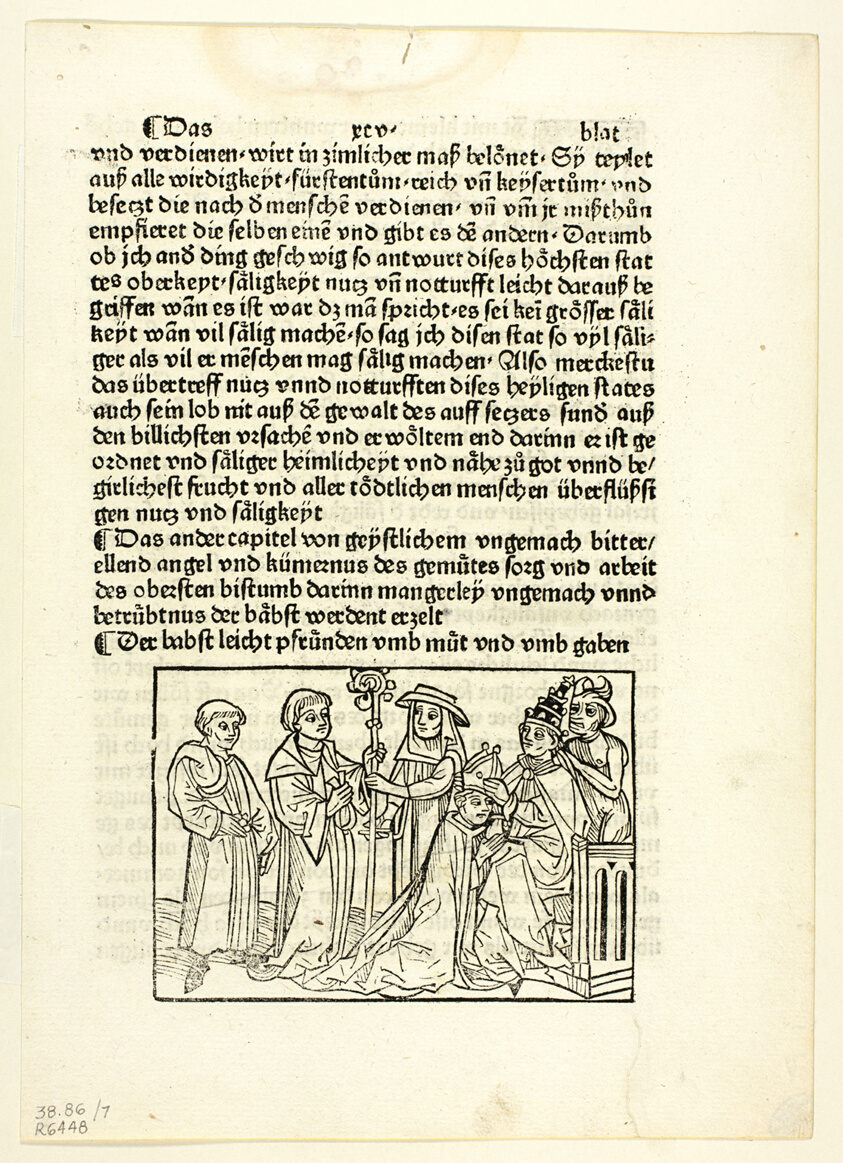 A Pope Installing a Bishop from Speculu humane vite (Mirror of Human Life), Plate 7 from Woodcuts from Books of the 15th Century