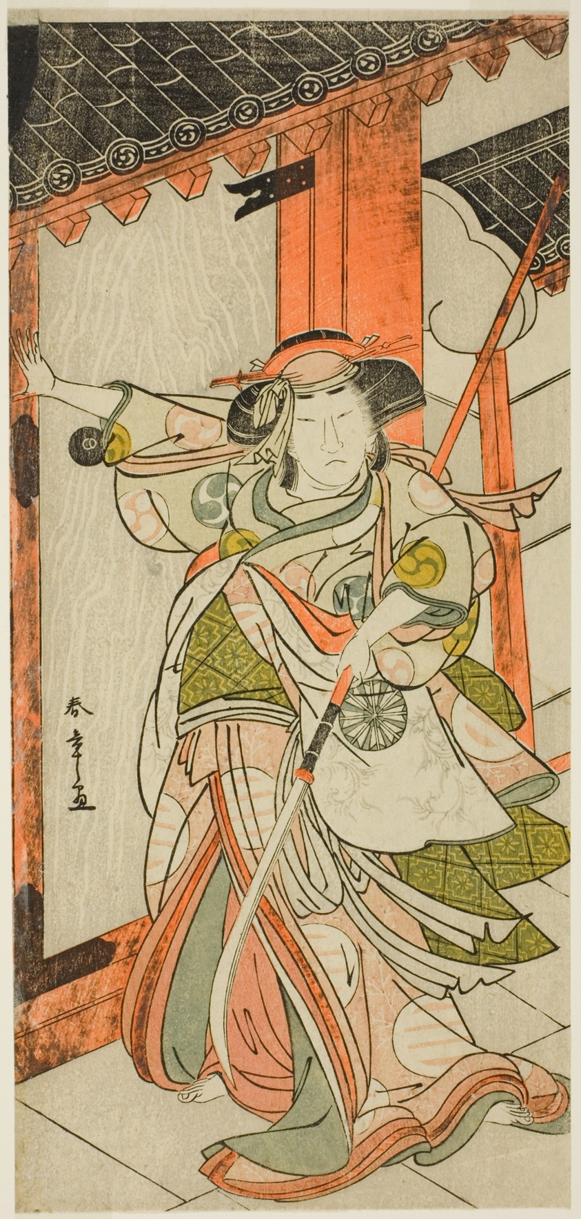 The Actor Nakamura Tomijuro I as Hangaku Gozen Breaking Down the Gate in the Play Wada-gassen Onna Maizuru (The Wada Conflict: A Woman's "Maizuru"), Performed at the Nakamura Theater from the Twenty-fifth Day of the Seventh Month, 1777