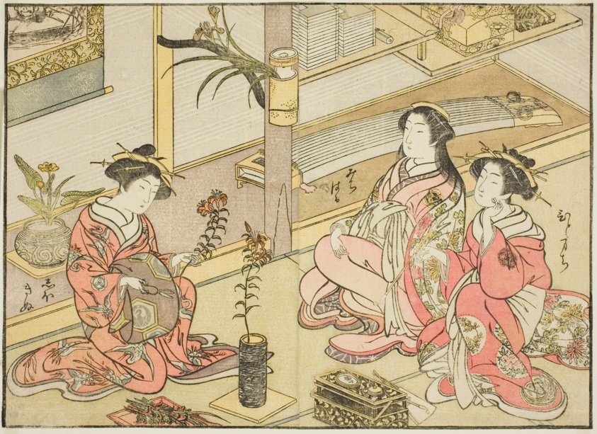 Courtesans of the Kadotsutaya, from the book "Mirror of Beautiful Women of the Pleasure Quarters (Seiro bijin awase sugata kagami)," vol. 1