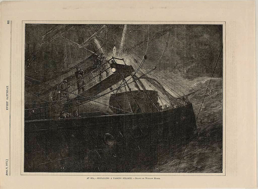 At Sea—Signalling a Passing Steamer