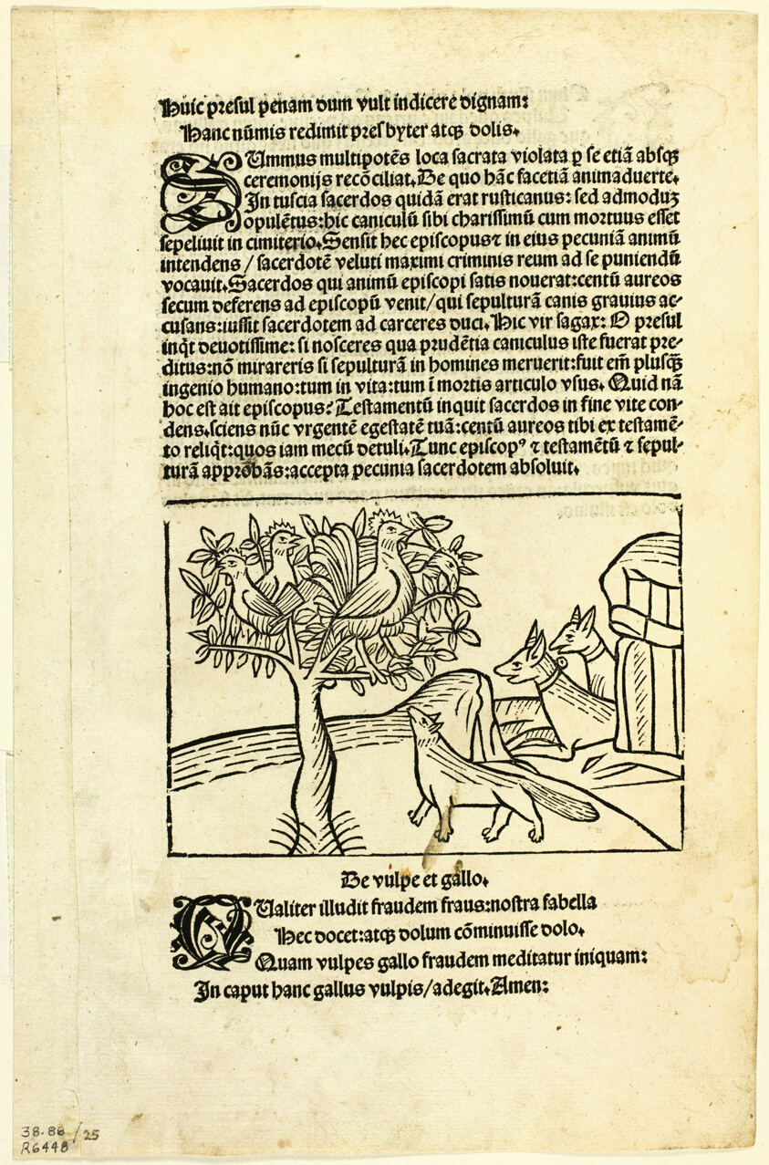 The Fox and the Rooster from Fabulae et Vita (Fables and Life), Plate 25 from Woodcuts from Books of the 15th Century