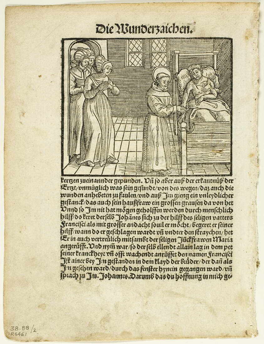 Saint Francis Heals the Grievous Wounds of One John at Lerida, plate two from Woodcuts from Books of the XVI Century