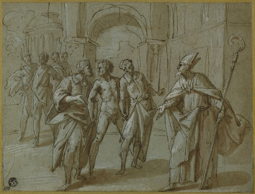 Bishop Saint (Ambrose?) Exorcising the Devil