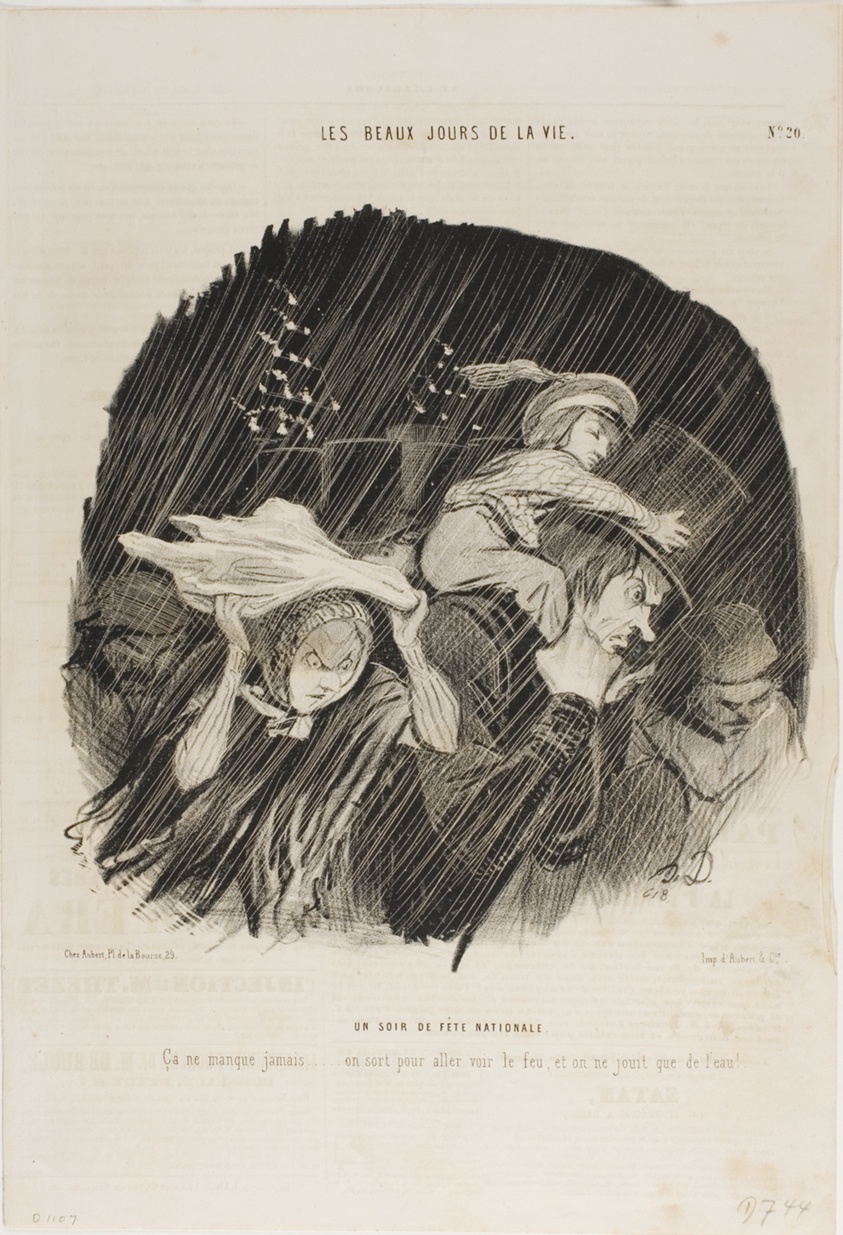 The Evening of the National Holiday. It never fails... you go out to see the fireworks, and all you get is waterworks!, plate 20 from Les Beaux Jours De La Vie