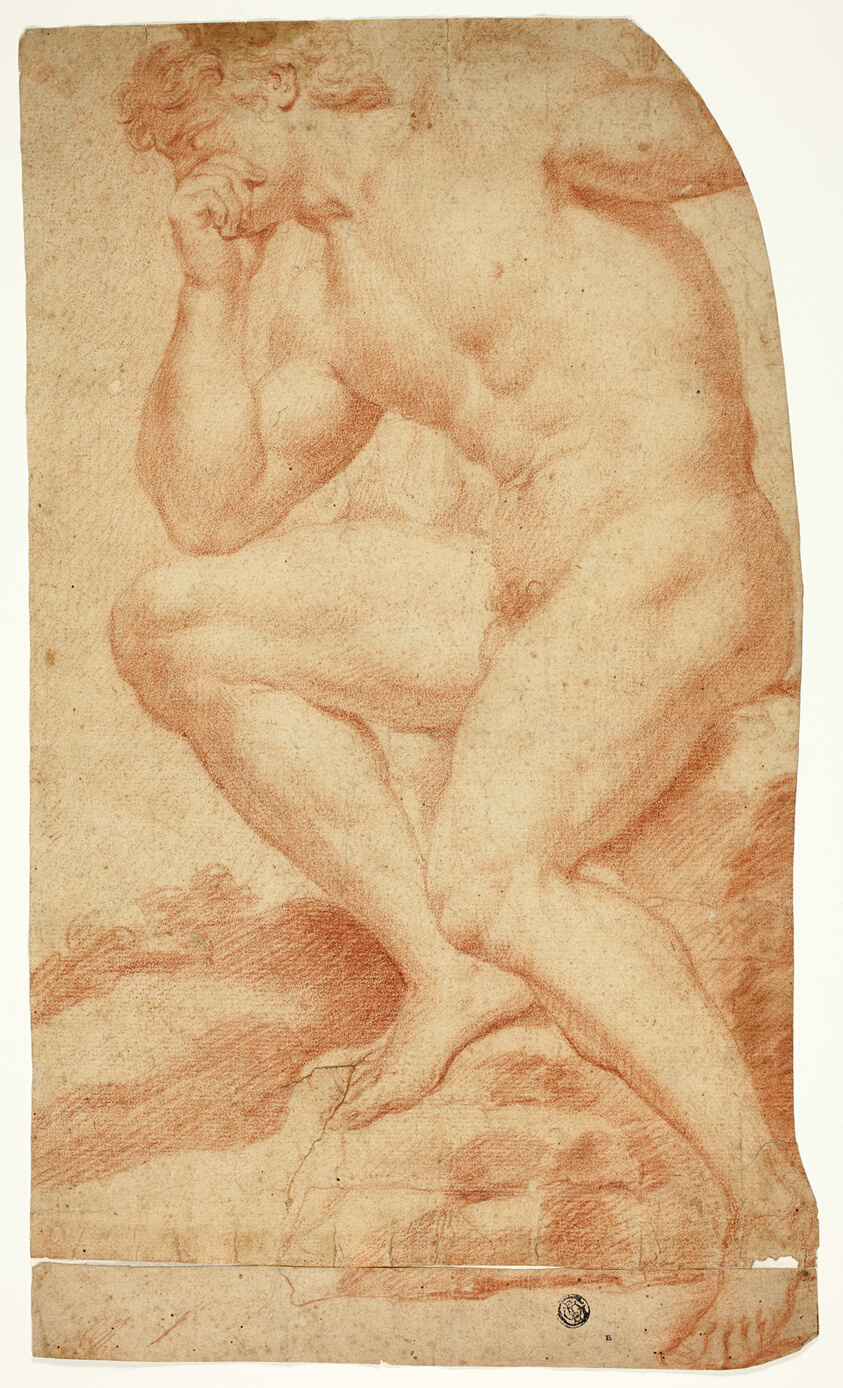 Seated Academic Male Nude in Profile to Left