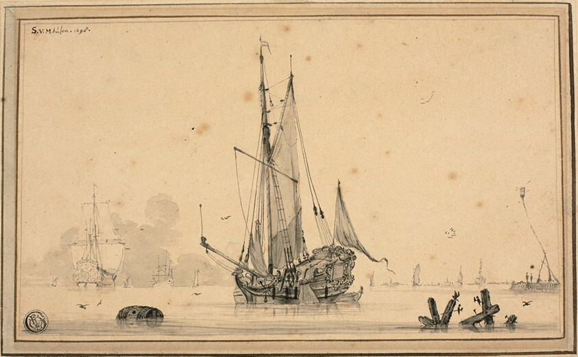 Harbor Scene with Ships at Rest and Piling