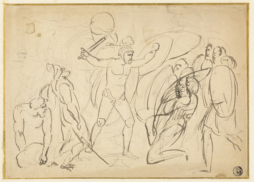 Classical Combat (recto); Sketch of Male Nude (verso)