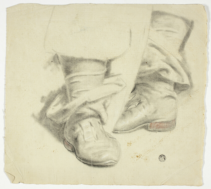 Two studies of a booted foot