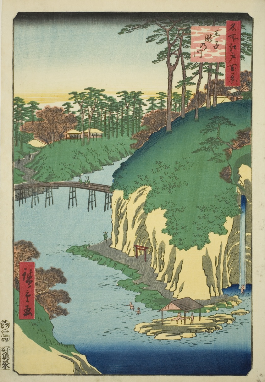 The River of Waterfalls at Oji (Oji Takinogawa), from the series "One Hundred Famous Views of Edo (Meisho Edo hyakkei)"