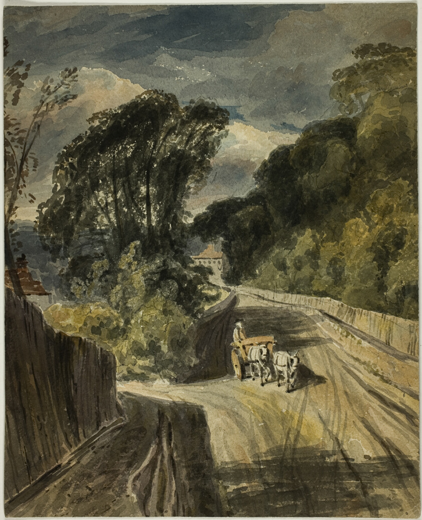 Two Horse Cart at Juncture in Road (recto); Park Landscape (verso)