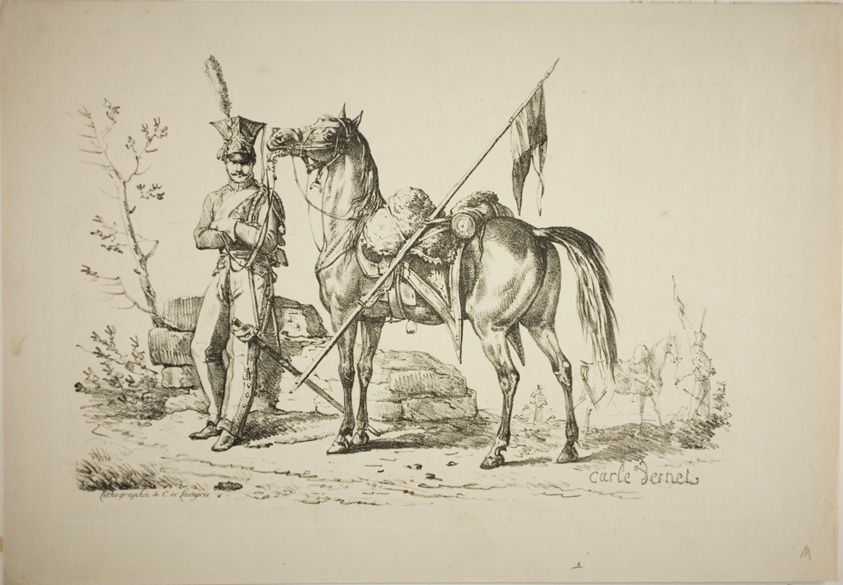 Lancer on Foot Walking Next to his Horse