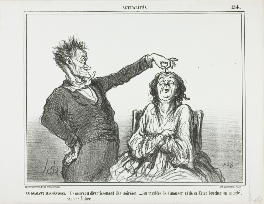 The Diamond Hypnotist. A new pastime at evening parties - or how to have fun and get someone to squint, without getting into trouble, plate 134 from Actualités