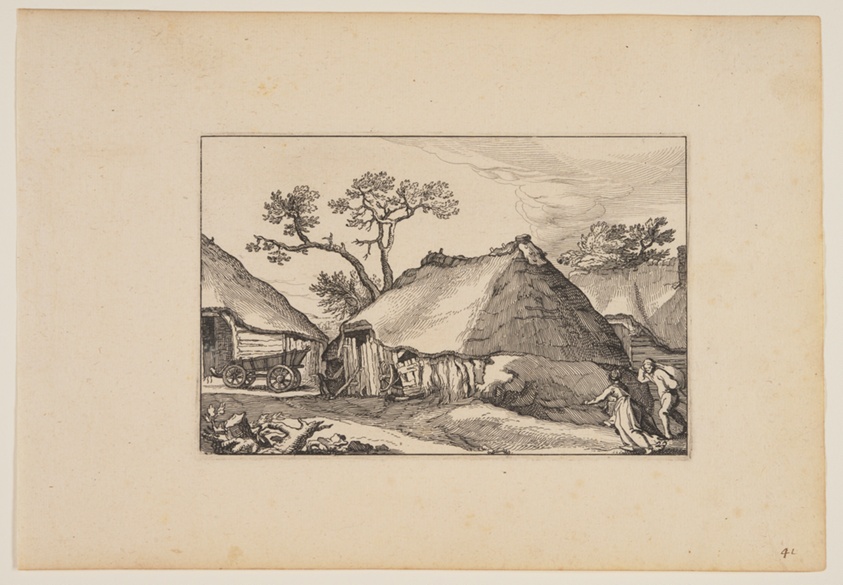 Two Barns, Cart at Left, from Landscapes (Verscheyden aerdige Lanthuysen...)