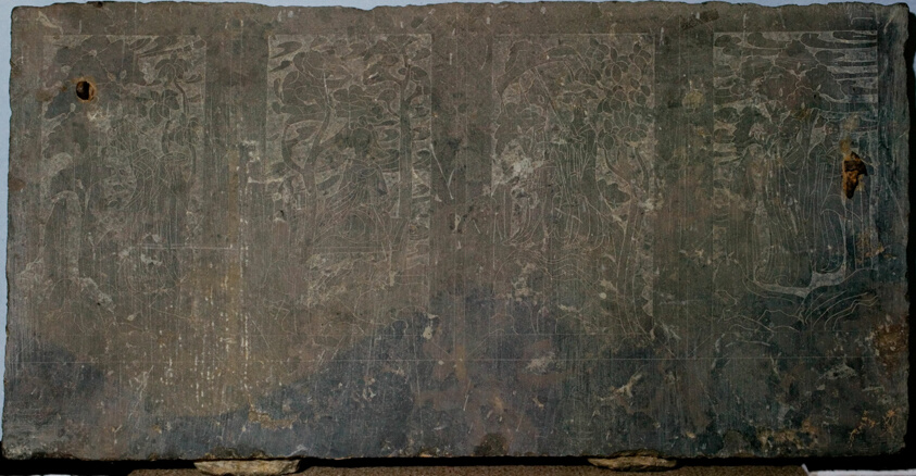 Stone panel carved in low relief with narrative scenes