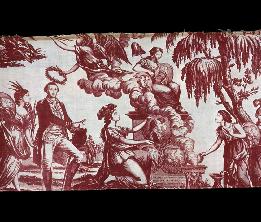America Presenting at the Altar of Liberty Medallions of her Illustrious Sons (Furnishing Fabric)