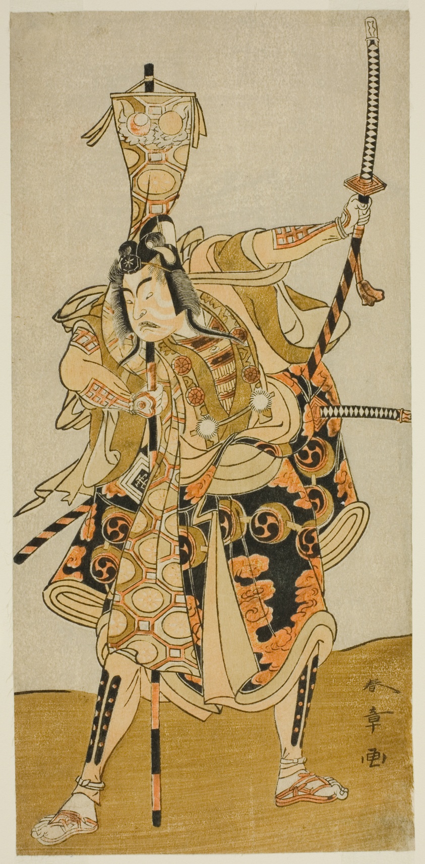 The Actor Ichikawa Raizo II as Murakami Hikoshiro Yoshiteru in the Play Oyoroi Ebido Shinozuka, Performed at the Nakamura Theater in the Eleventh Month, 1772