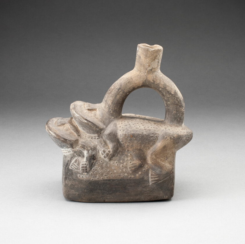 Stirrup Spout Vessel Depicting Frogs Mating