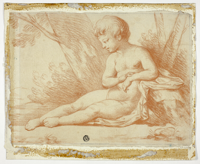 Nude Child Seated Under Trees